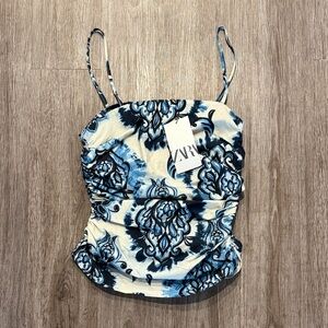 Zara Cream and Blue Patterned Camisole